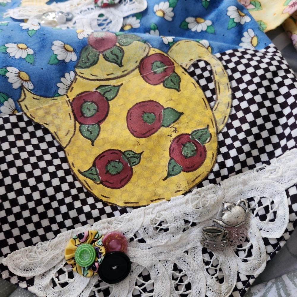 Hand Made Patchwork Granny Tea Party Quilted Vest Embellished Applique Cottage - Picture 14 of 15